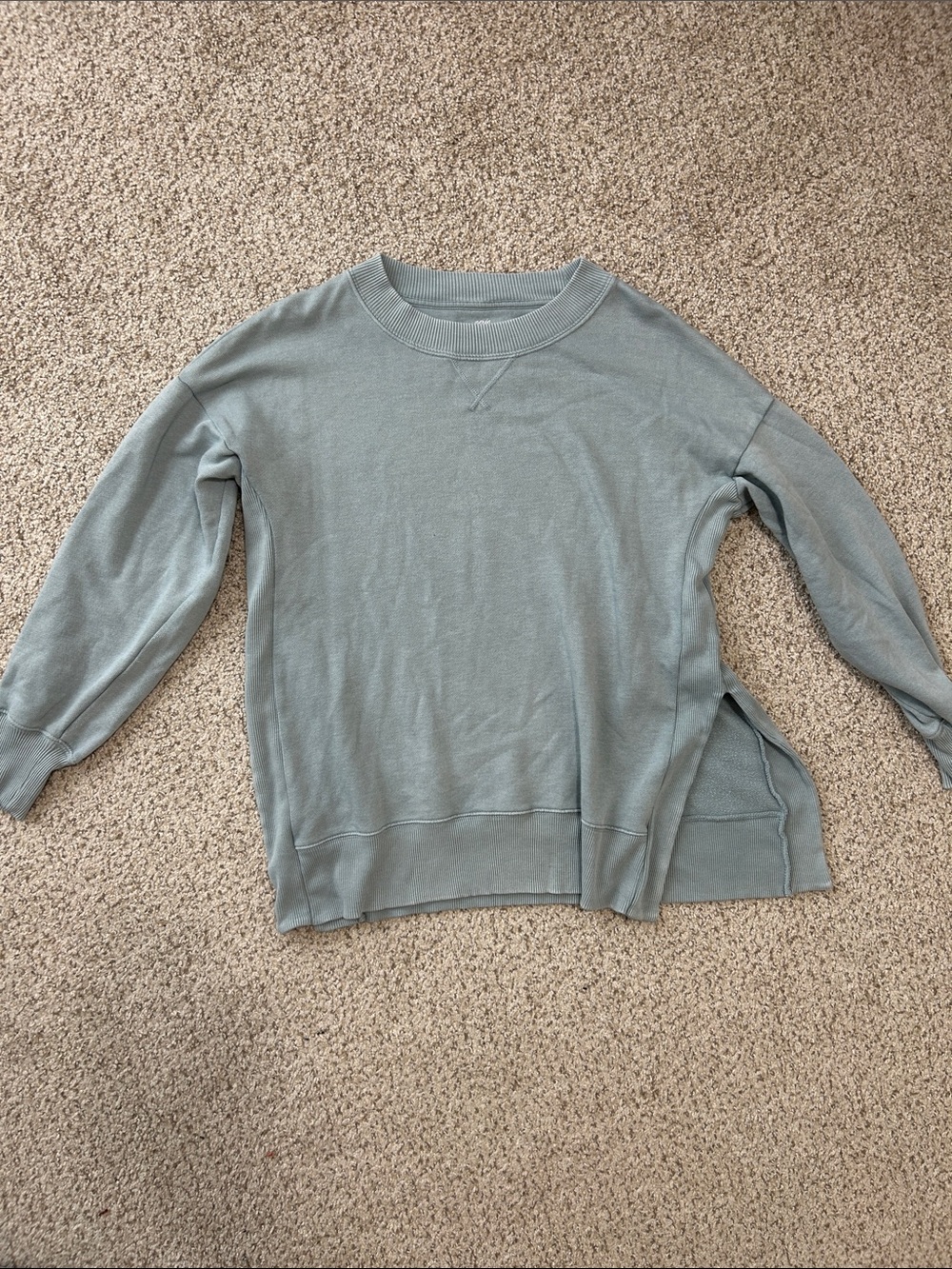 aerie Sage Green Side-Slit Crewneck Sweater